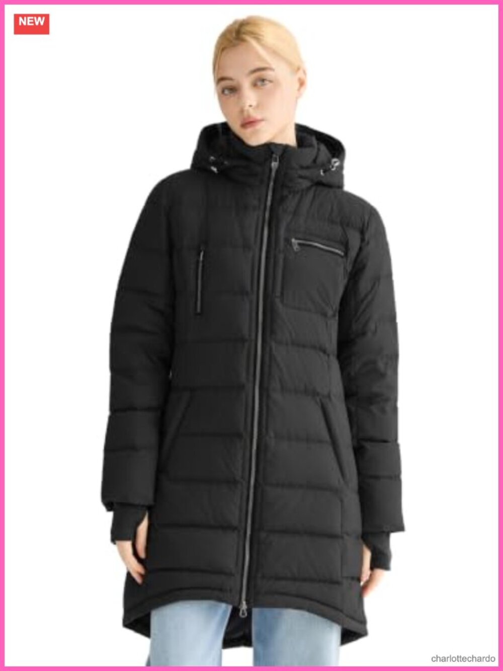 Mid-Long Hooded Quilted Down Puffer Winter Coat with 700 Fill Power